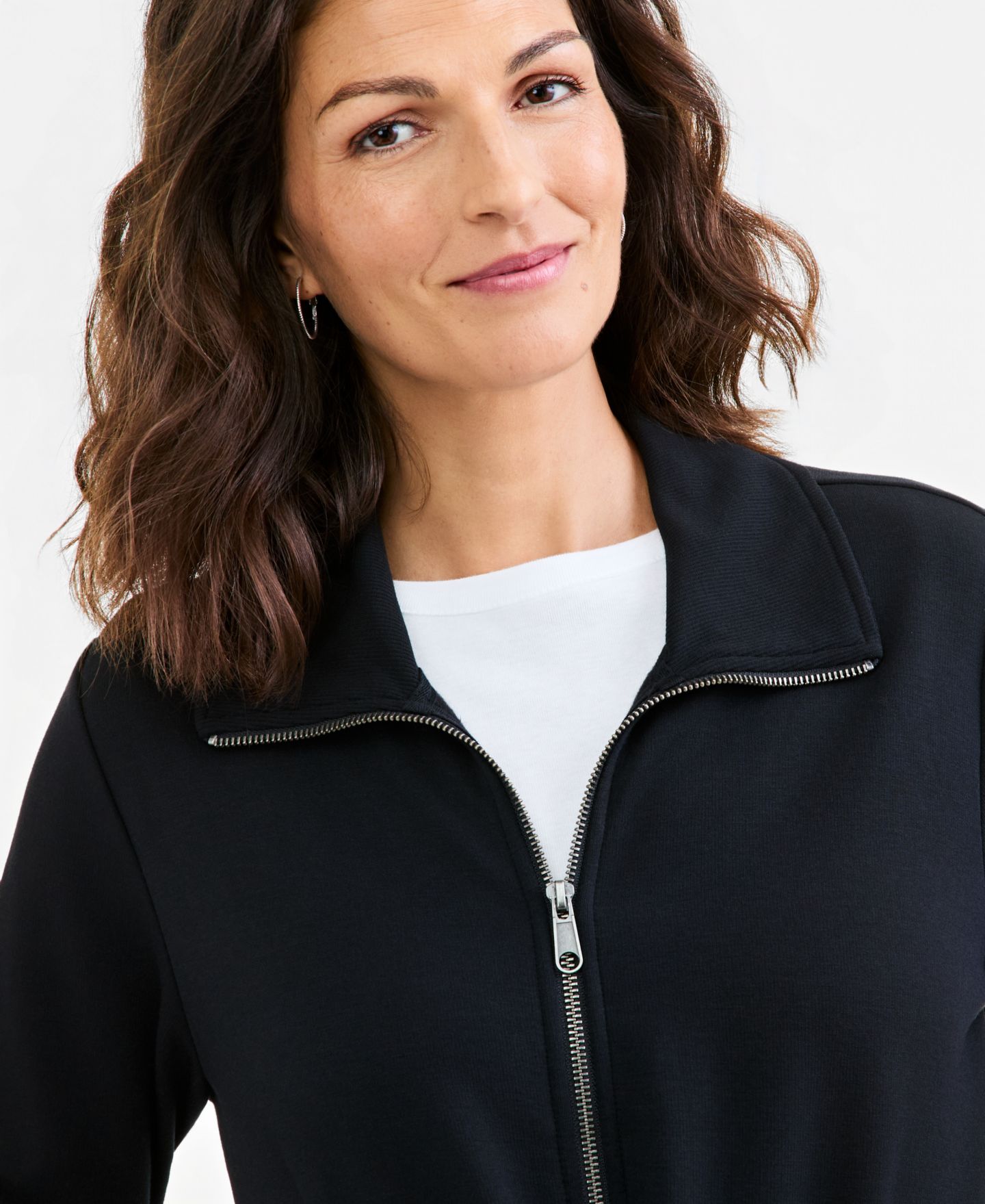 Женская куртка Style & Co LuxLounge Fleece Zip-Up, цвет: Глубокий чёрный — фото 3