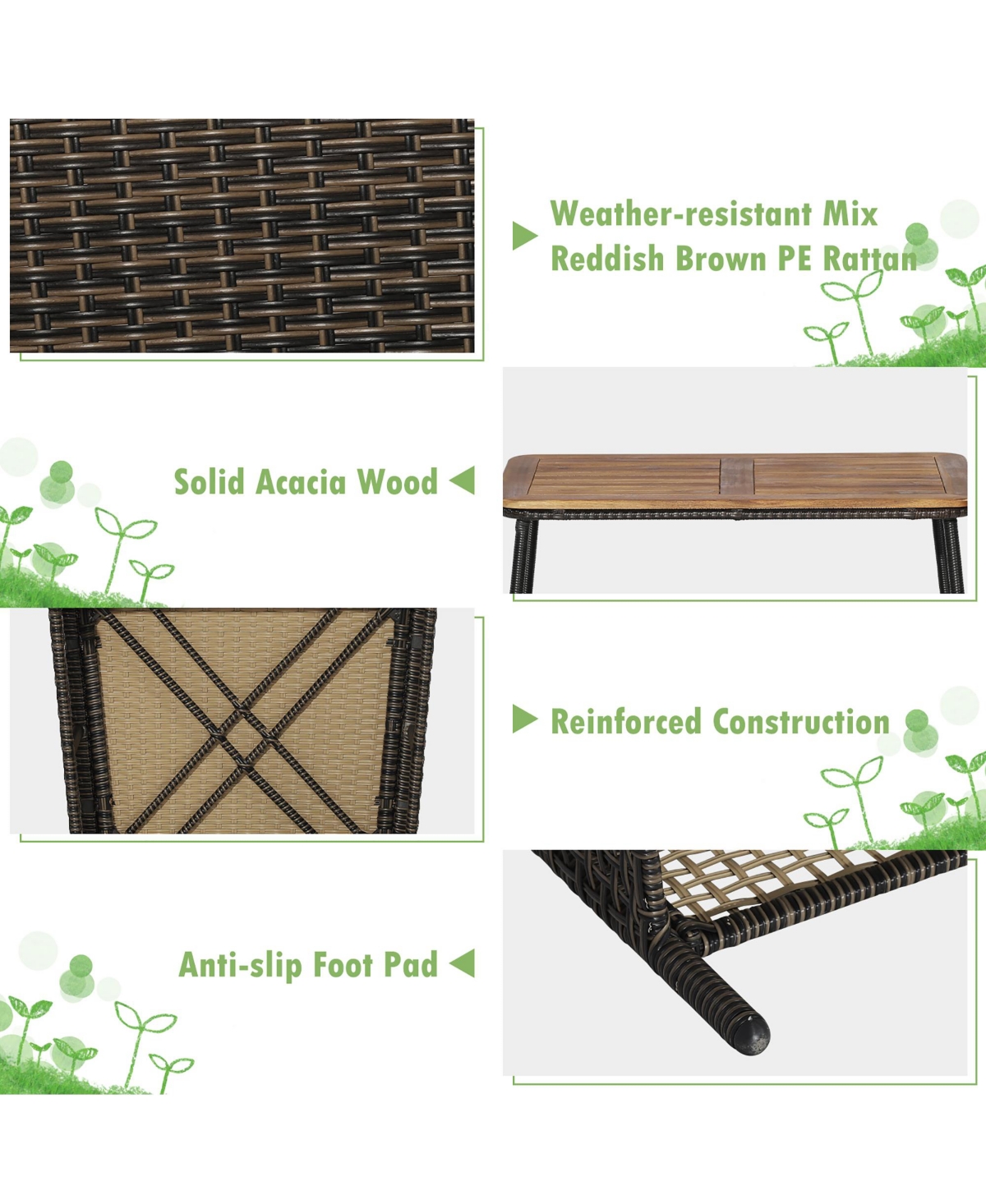 Costway 4Piece Patio Rattan Furniture Set Cushioned Chairs Wood Table Top With Shelf