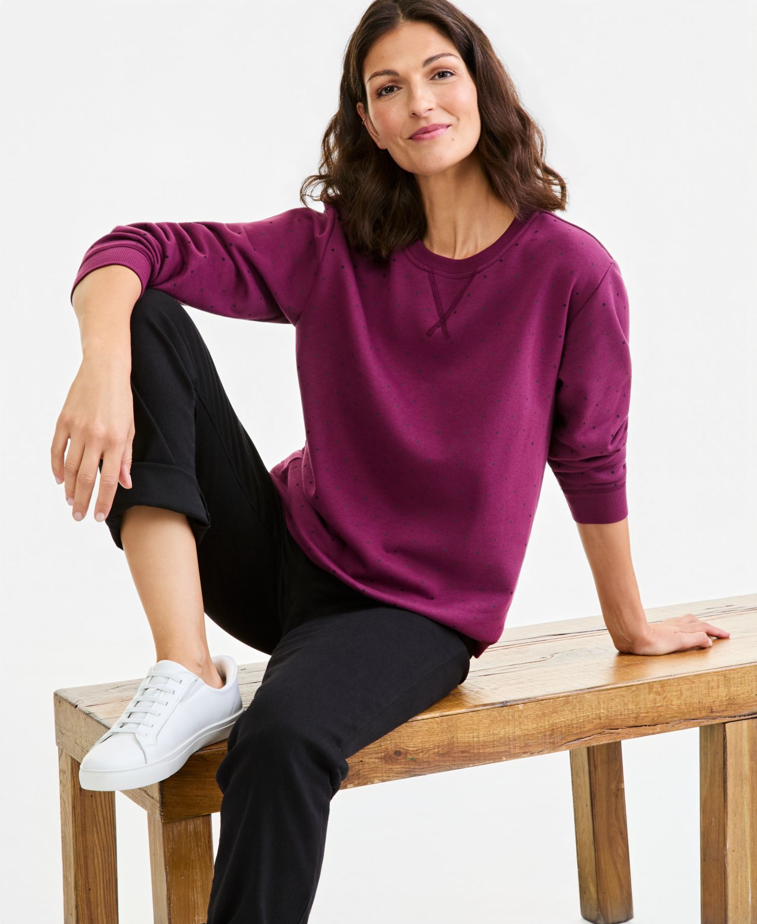 Plus Printed Fleece Crewneck Sweatshirt