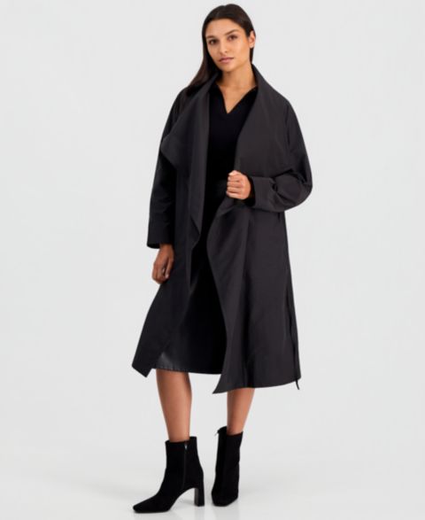 Женское пальто Eileen Fisher High-Neck Belted Raglan-Sleeve, цвет: Чёрный