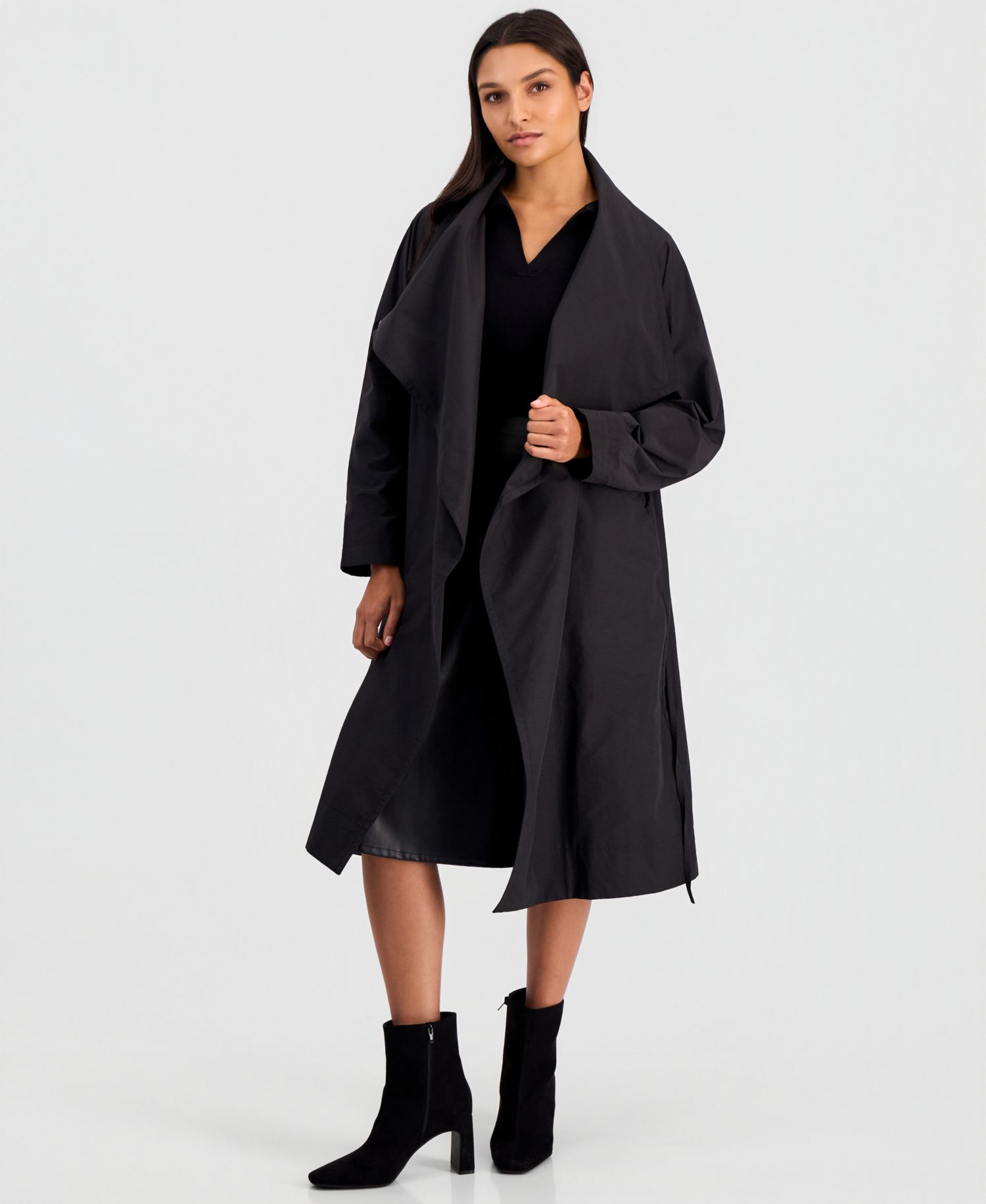 Women's High-Neck Belted Raglan-Sleeve Coat