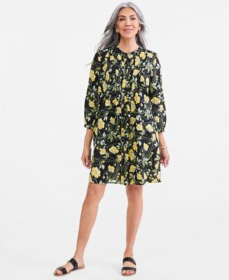 Women's Printed Pintuck Shift Dress
