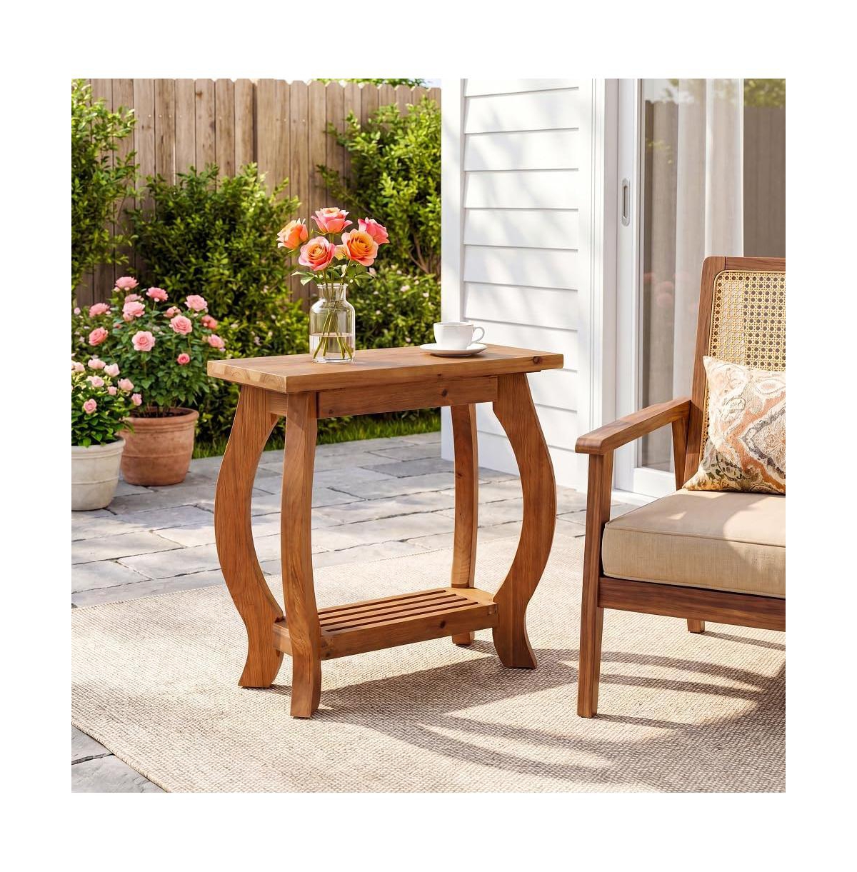 Tribesigns Narrow Side Table, 2-Tier Solid Wood End Table with Storage Shelf, Curved Legs Farmhouse Nightstand for Small Spaces, Bedroom, Living Room