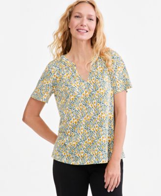 Women's Patterson Flora Short-Sleeve Split-Neck Floral Blouse