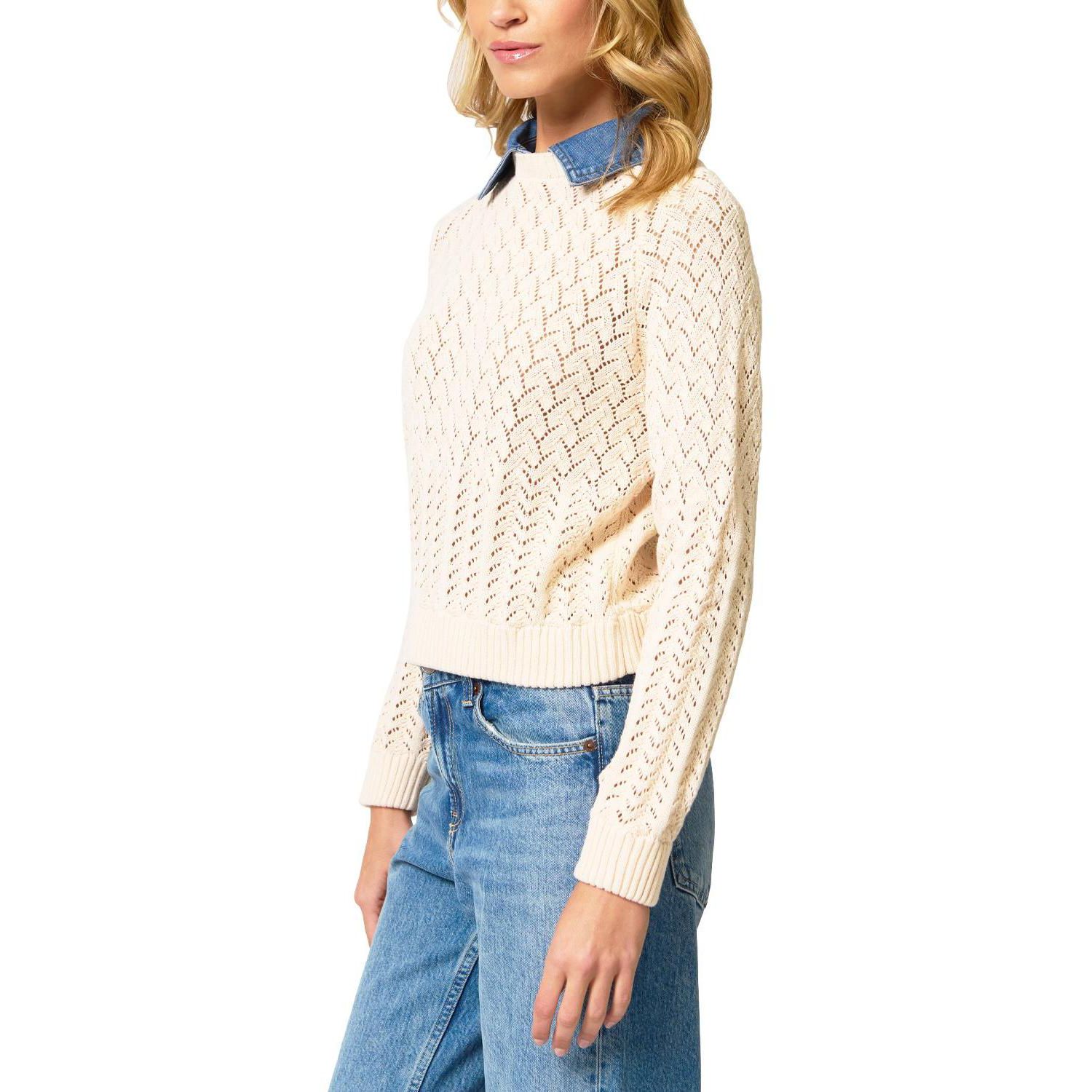 Women's Hazel Denim Collared Pointelle Sweater
