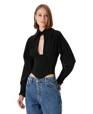 Women's Tops and Tees Wool-Blend Corset Blouse