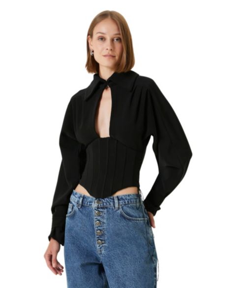 Женские блузки PCFG Tops and Tees Wool-Blend Corset, цвет: Угольно-чёрный