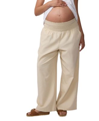 Women's Maternity Smocked Linen Wide Leg Pant