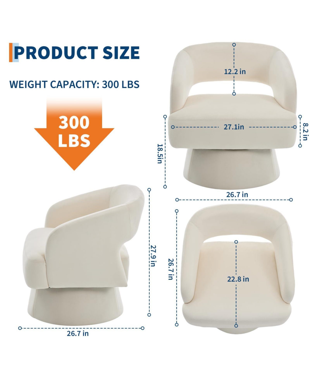 homfan Swivel Barrel Accent Chairs Modern Lounge with Hollowed Back Stable Base 360 degrees Rotation Comfy Vanity for Living Room Bedroom
