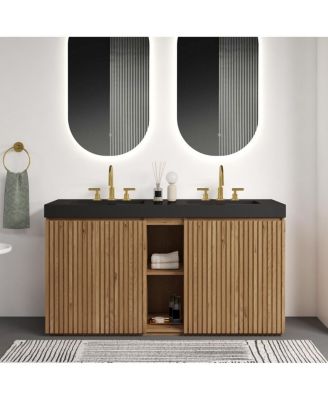 60 Inch Double Sink Bathroom Vanity with Quartz Top, Soft Close Fluted Doors, Adjustable Shelves, Ample Storage, Modern Design