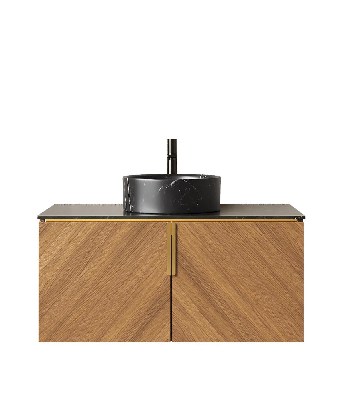 Sillysis Floating Bathroom Vanity Cabinet with Ceramic Vessel Sink, Sintered Stone Countertop, Large Storage