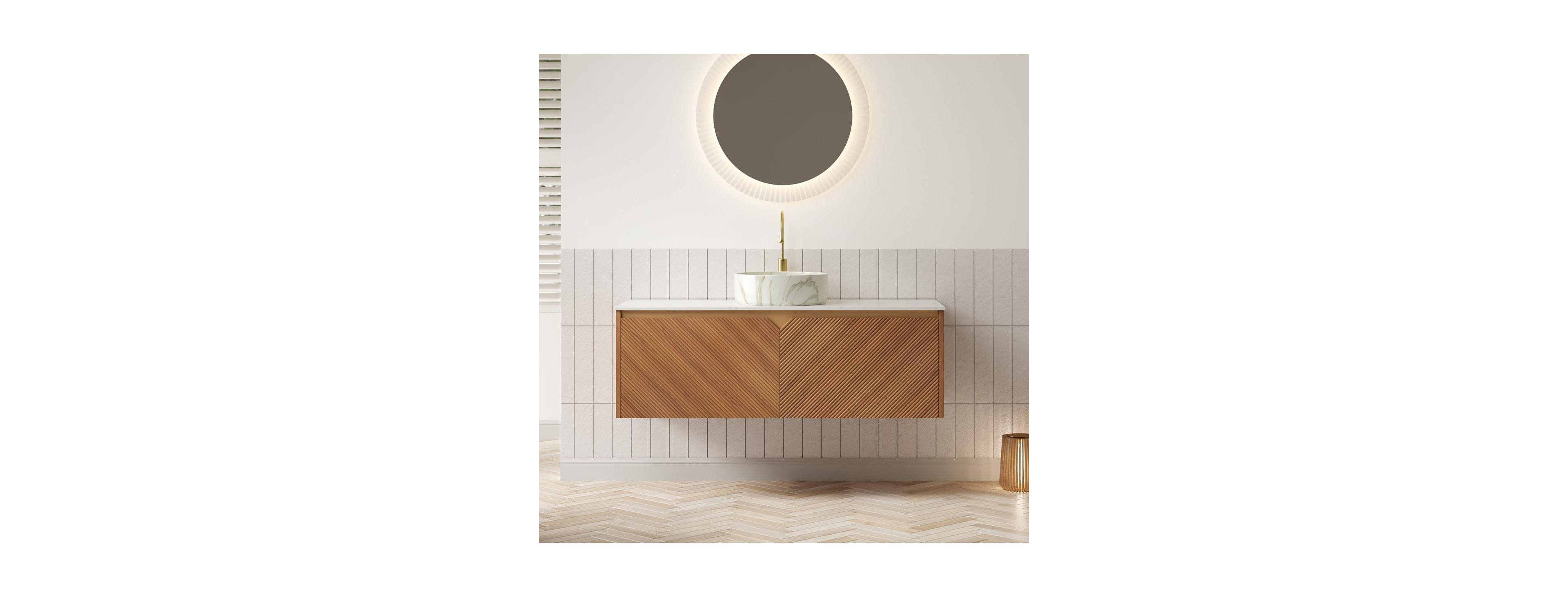 Sillysis Floating Bathroom Vanity with Ceramic Vessel Sink, Carrara Sintered Stone Top, Solid Wood Door