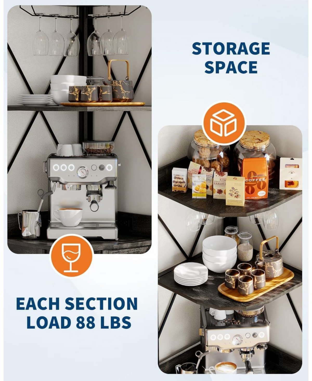 homfan Foldable Corner Wine Rack, 4-Tier Mdf and Metal Storage Cabinet, Space-Saving Organizer