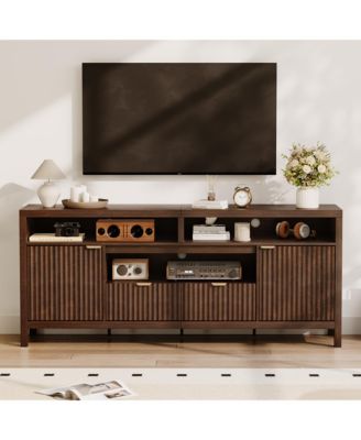 Modern Fluted TV Stand for 65/75 inches TVs with 2 Cabinet Storage for Living Room, Bedroom