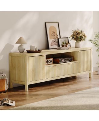 Fluted TV Stand for 65/75 inches TVs, Mid Century Modern Tv Stand with 2 Cabinet Storage, Tv Console for Living Room, Bedroom