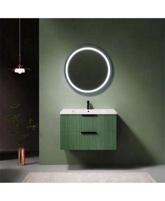 30" Wall Mounted Bathroom Vanity with Ribbed Drawers, U-Shaped Organizer, Waterproof MDF Cabinet for Small Spaces
