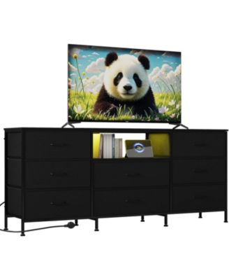  TV Stand with 8 Fabric Drawers and LED Lighting, Steel Frame Media Console for 65 70 75 Inch Televisions