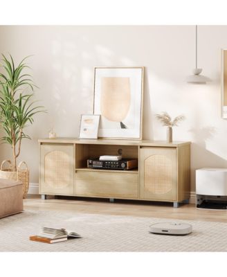 63in TV Stand for TVs Up to 70", Fluted Entertainment Center with Storage Drawer and Open Shelves, Modern TV Console Media Cabinet