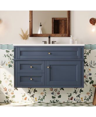 Floating Bathroom Vanity with Ceramic Sink, Wall Mounted Modern Cabinet, Soft Close Drawers, Ample Storage