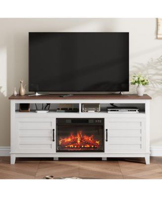 Farmhouse Fireplace TV Stand, 63" Electric Fireplace Entertainment Center with Cabinet Doors, Ample Storage, Ideal for Living Room