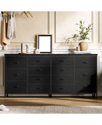 Modern 63" Dresser TV Stand with 14 Drawers and Power Outlets, Long Entryway Storage Cabinet for 65-75 Inch TVs, Bedroom