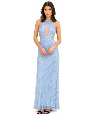 Women's Halter Neck Beaded Dress with Cutouts