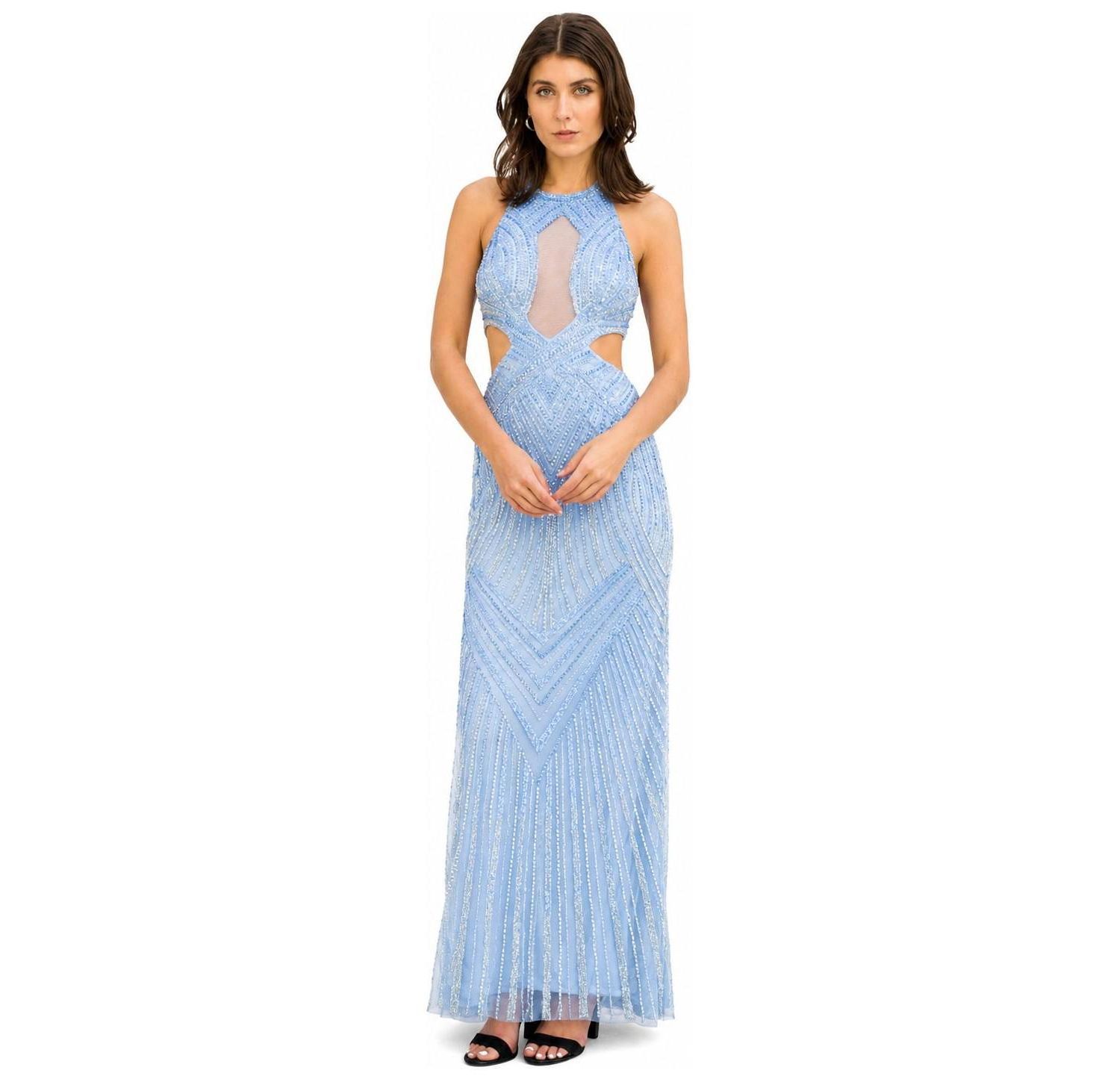 Women's Halter Neck Beaded Dress with Cutouts