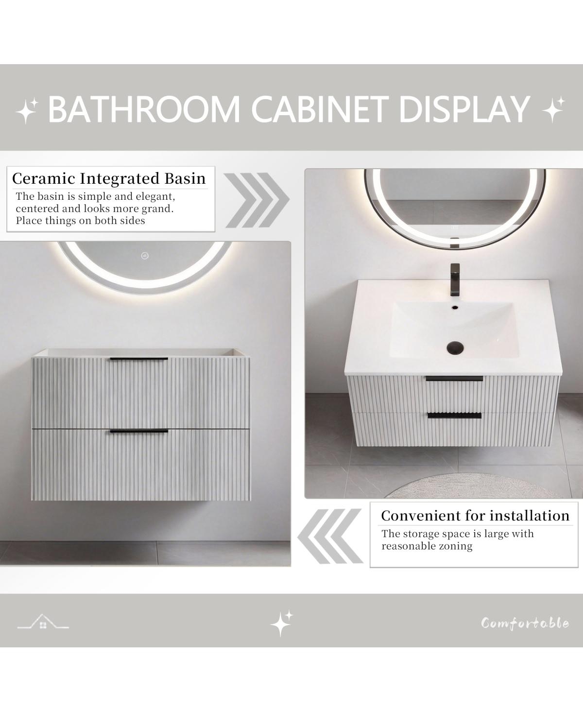 Sillysis Wall Mounted Bathroom Vanity with Ribbed Drawers, U-Shaped Organizer