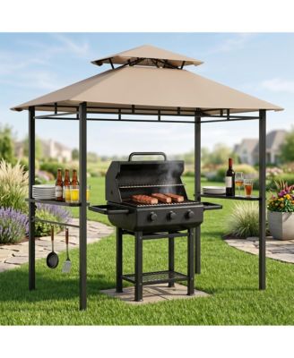 BBQ Grill Gazebo with Double Roof and Eaves, Metal Frame and Canopy for Outdoor Cooking, for Patio, Backyard, Deck