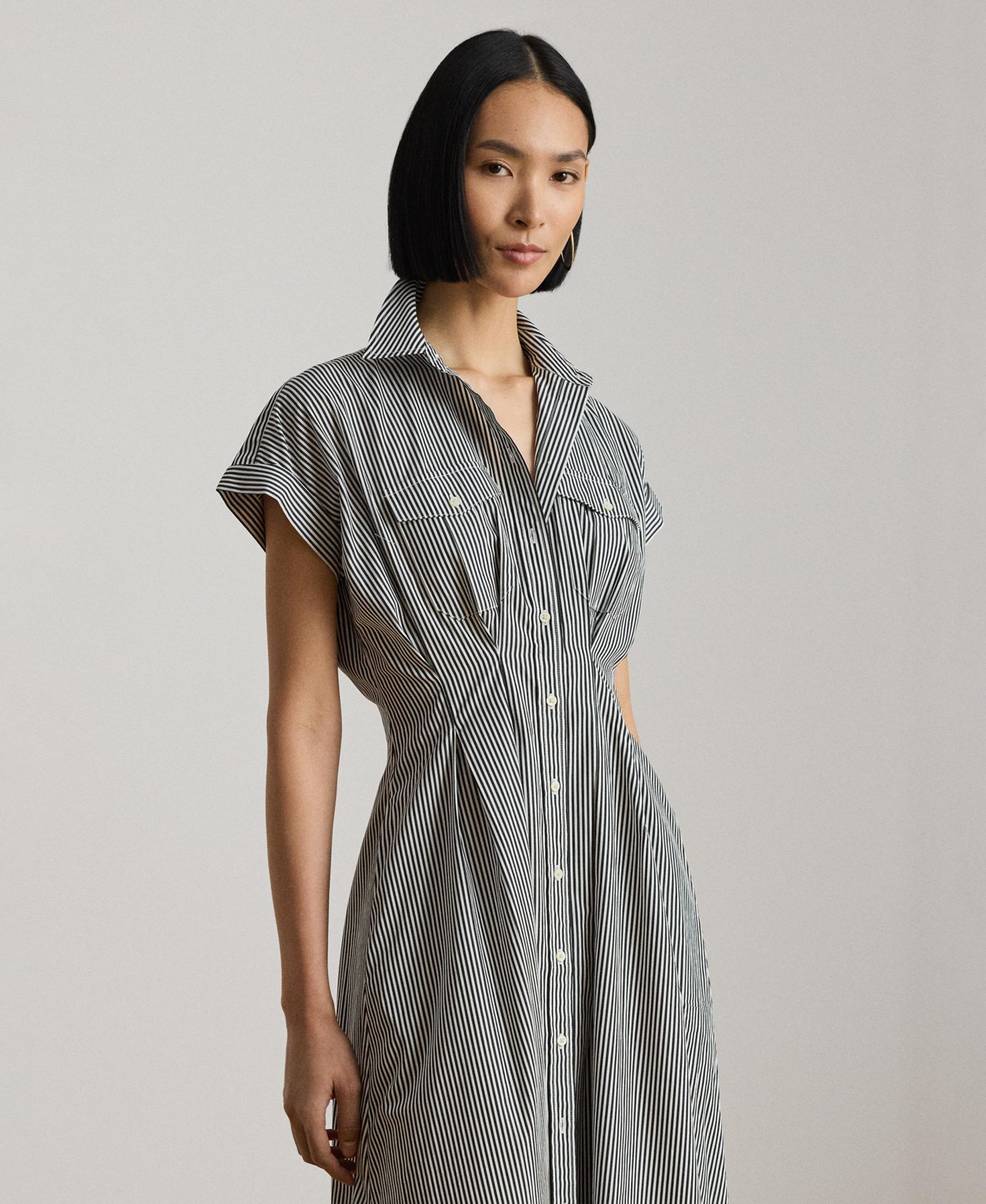 Women's Striped Pleated Broadcloth Shirt Dress
