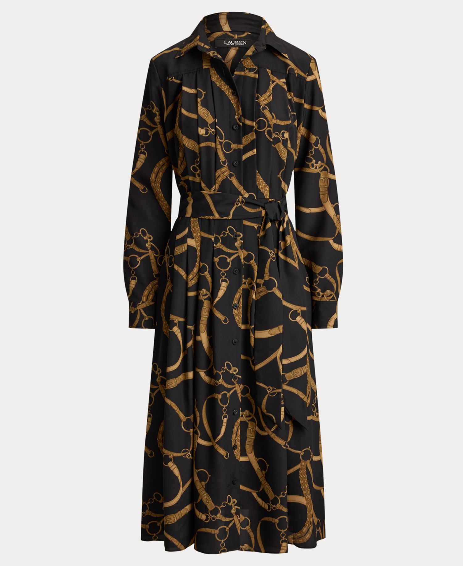 Women's Belting Print Pleated Shirt Dress