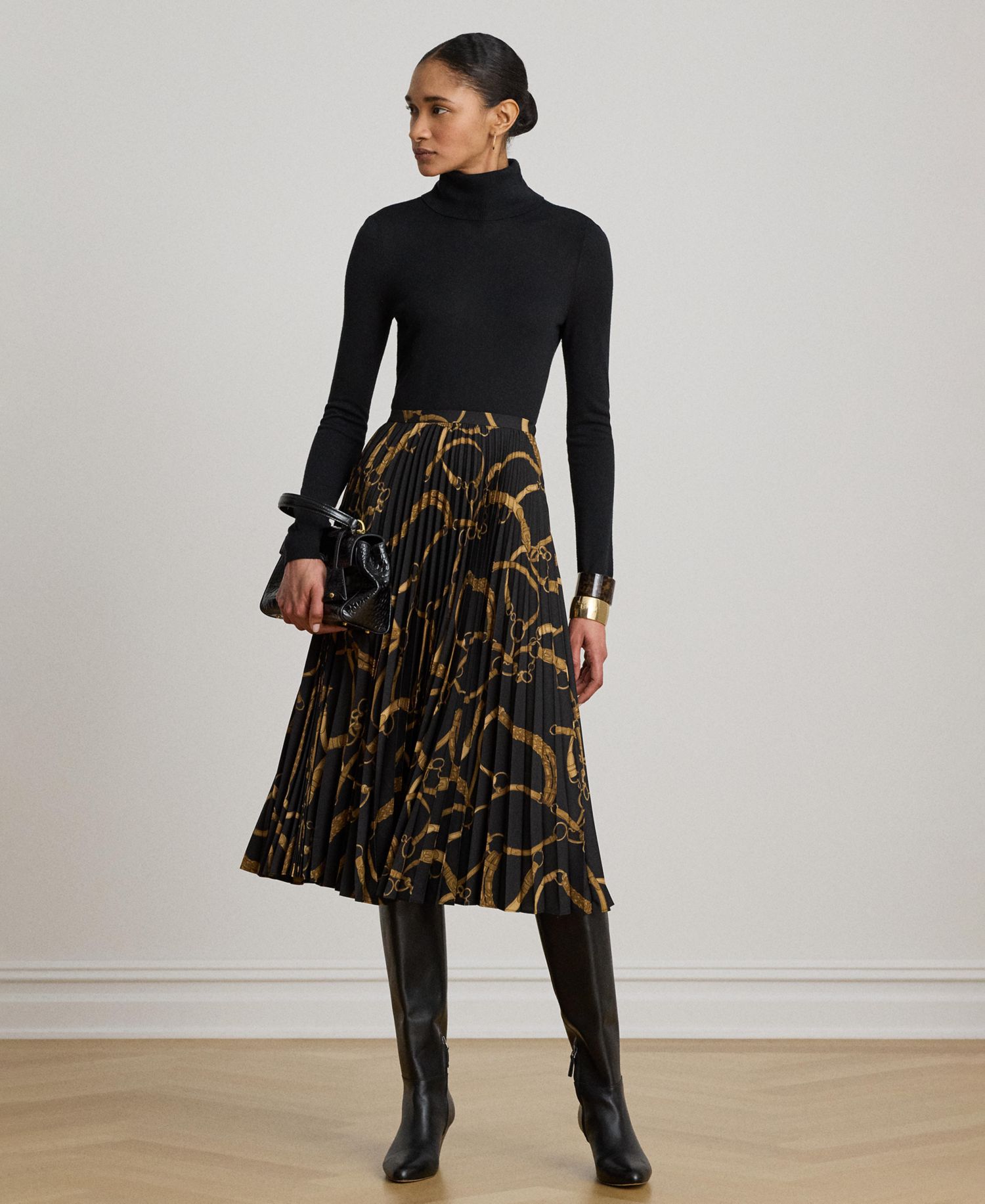 Women's Belting Print Pleated Skirt