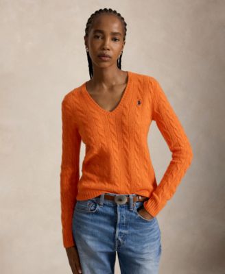 Women's Cable Wool-Cashmere V-Neck Sweater