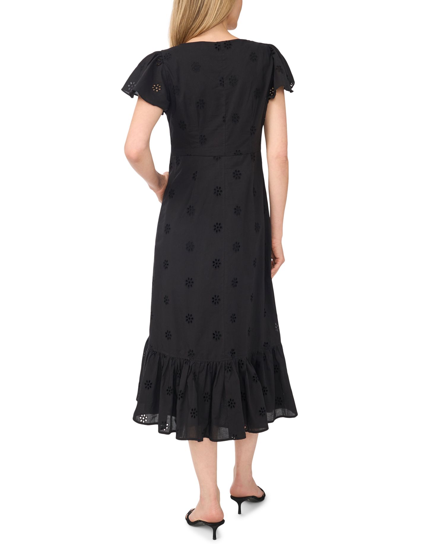 Women's Flutter-Sleeve Sweetheart Neck Midi Dress