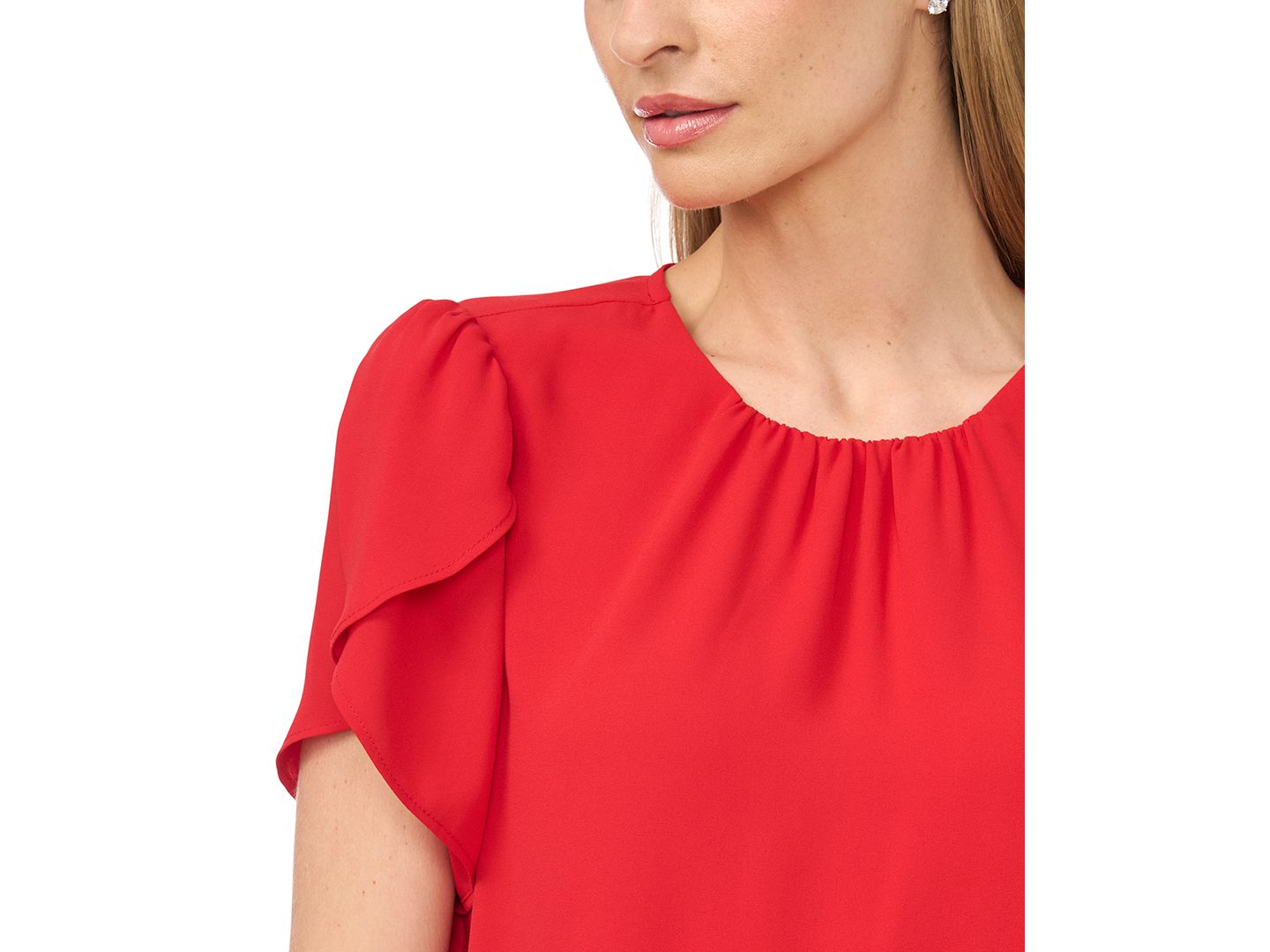 Женский топ CeCe Tulip Short-Sleeve Shirred Crewneck Top, цвет: Красный — фото 2