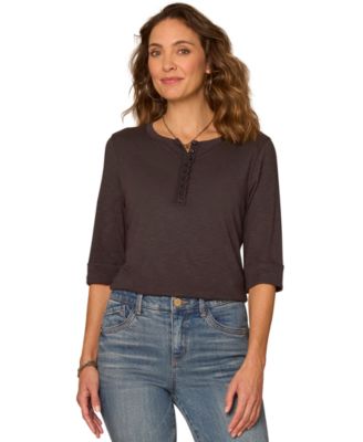 Petite Henley Neck Pull-On Knit Top
