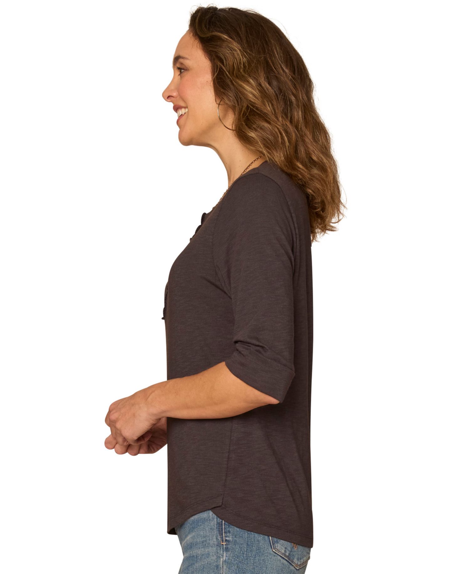 Petite Henley Neck Pull-On Knit Top