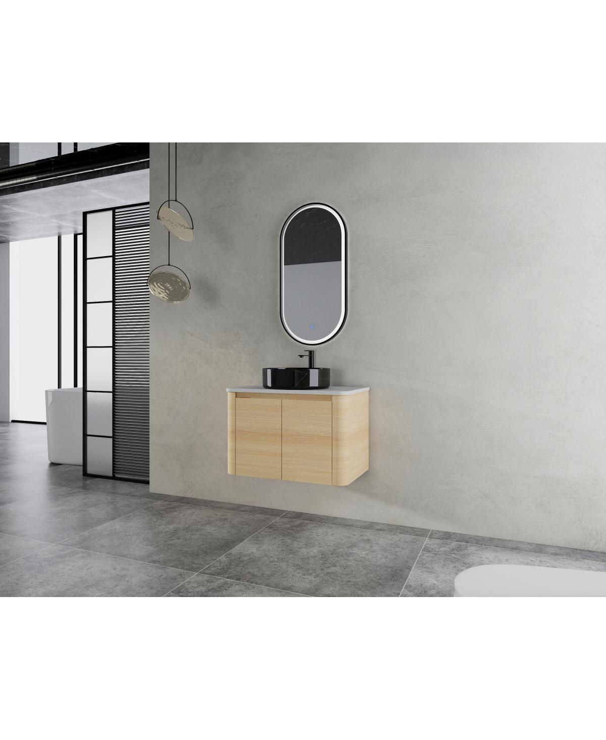 Sillysis Inch Wall Mounted Modern Bathroom Vanity with Plywood Cabinet, Stone Countertop