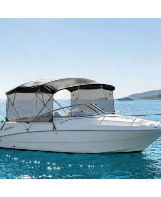 4 Bow Boat Bimini Top Replacement Cover, Heavy Duty Marine Polyester with Mesh Side Curtains and Storage Bag, for Pontoon Fishing Boat