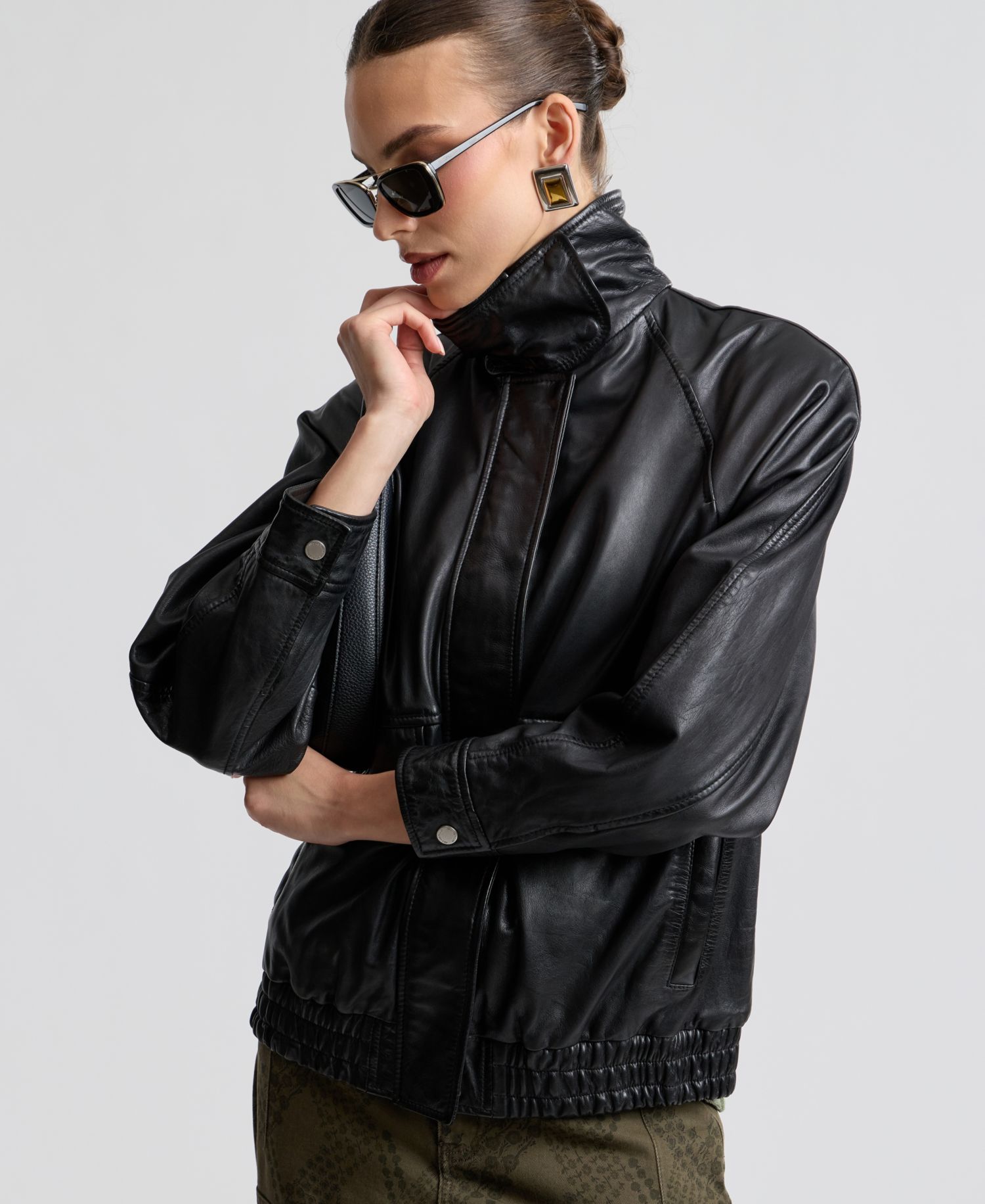 Women's Leather Bomber Coat
