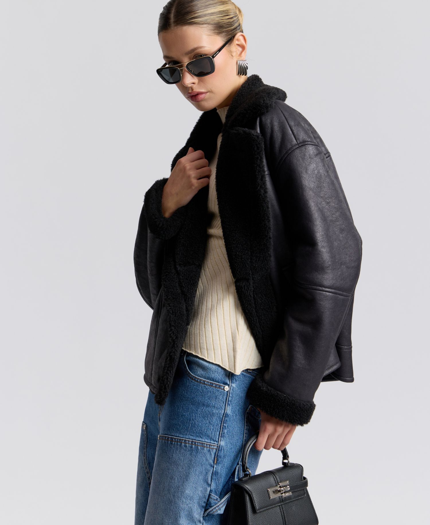 Women's Collared Faux Shearling Coat
