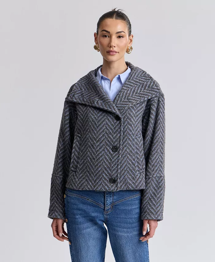 Women's Short Funnel Neck Wool Coat - thumbnail 4