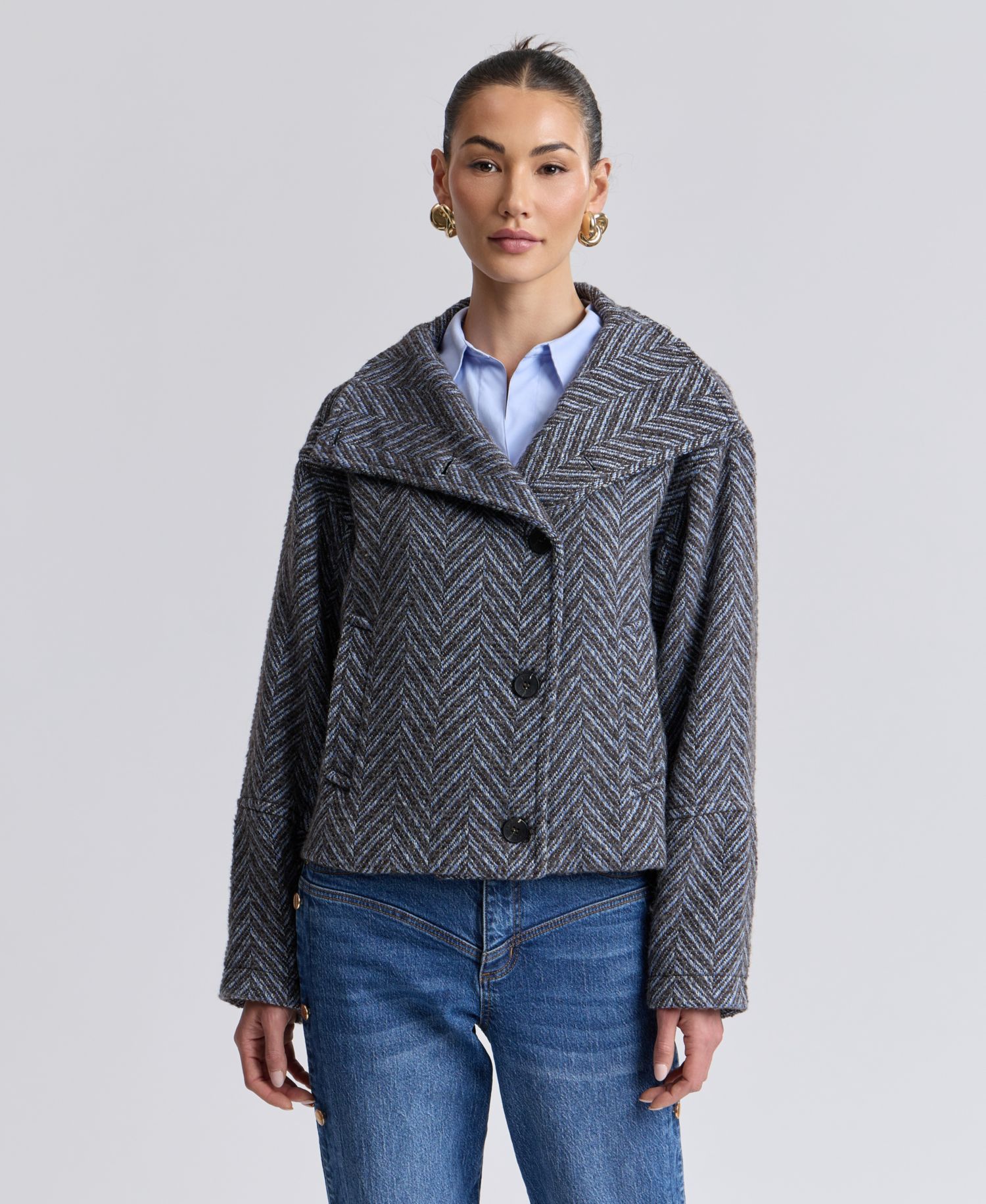 Women's Short Funnel Neck Wool Coat