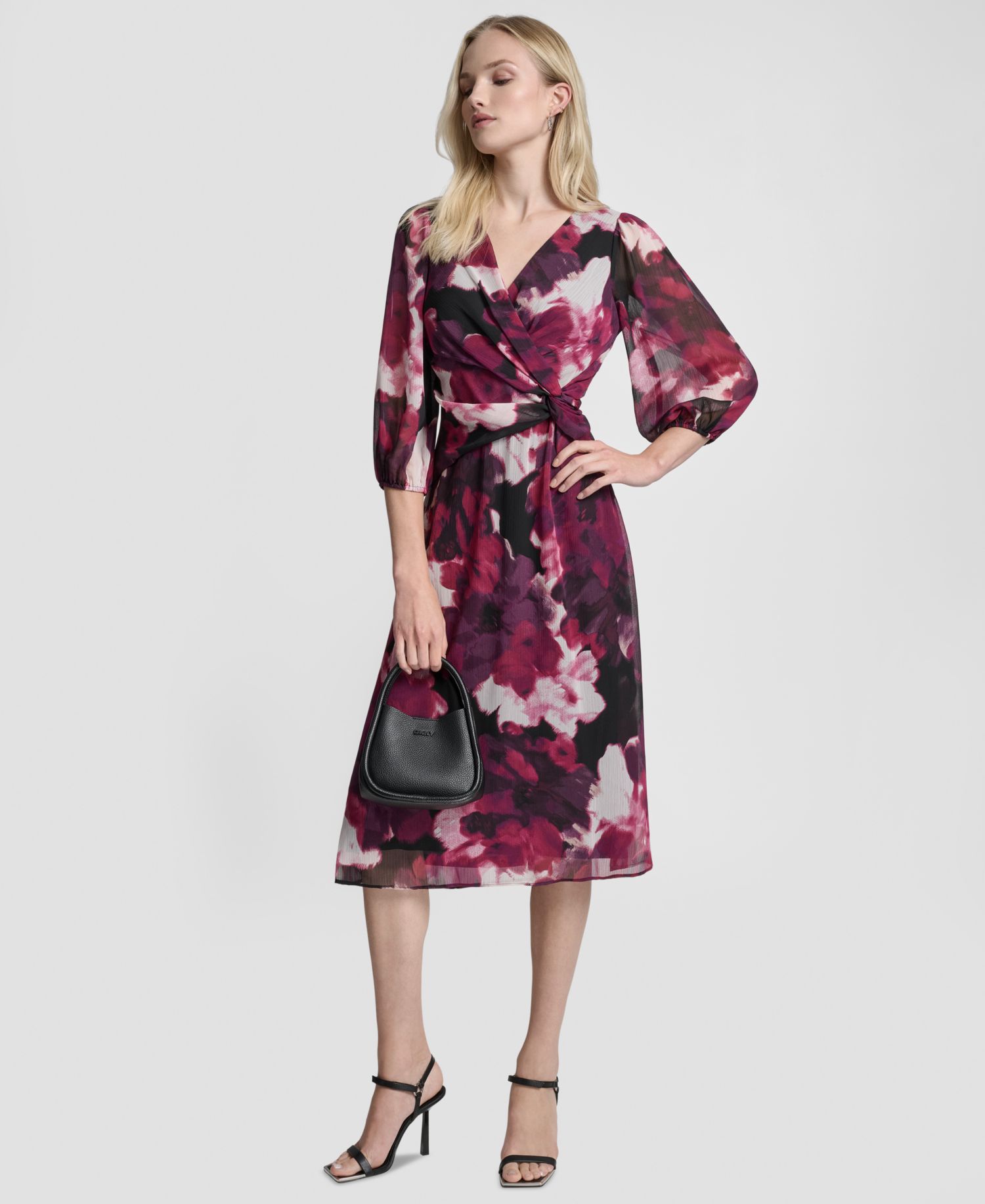 Women's Printed V-Neck Midi Dress
