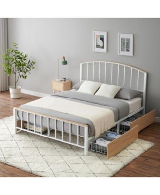 Tone Metal Platform Bed, Complete Headboard and Footboard, Four Rolling Wooden Drawers, Steel Slats, Quiet Design, Easy Assembly