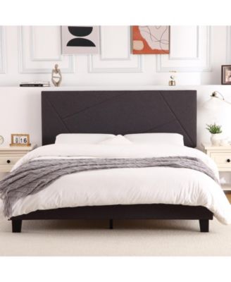 Bed Frame, Linen Upholstered Platform Frame with Headboard, Wooden Slats Support, Modern Bedframe Mattress Foundation, No Box Spring Needed