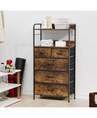 Narrow 5 Drawer Dresser, 47 Inch Fabric Storage Chest with Metal Frame and Shelves for Bedroom or Entryway