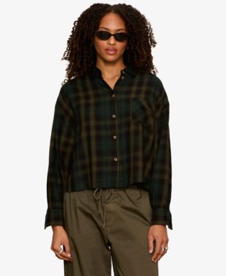 Petite The Autumn Edit Flannel Cropped Button-Up Shirt