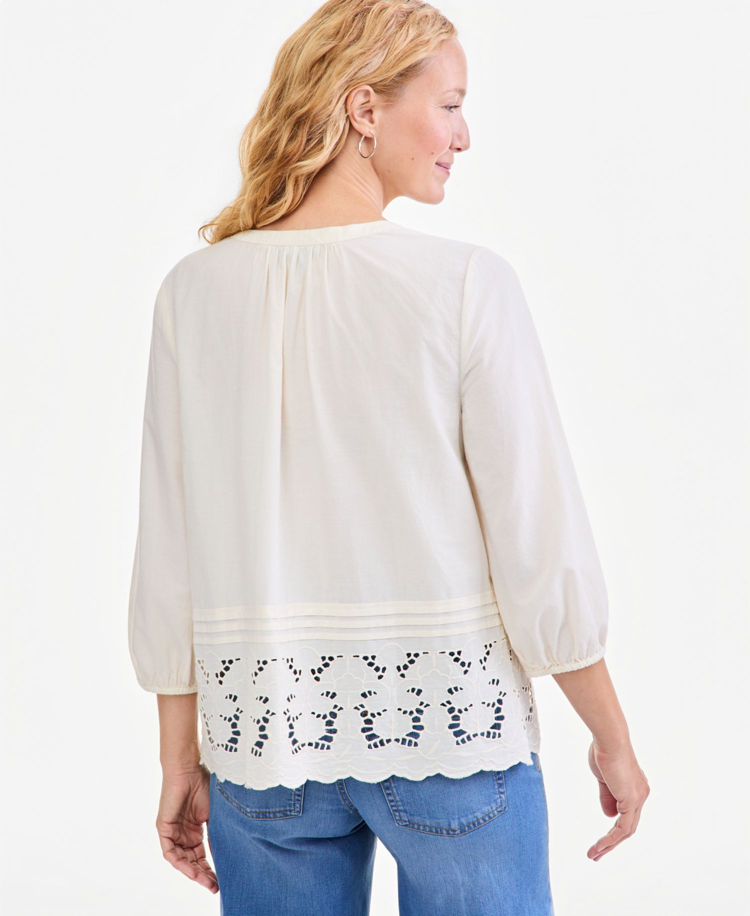 Petite Eyelet Scalloped-Hem Blouse