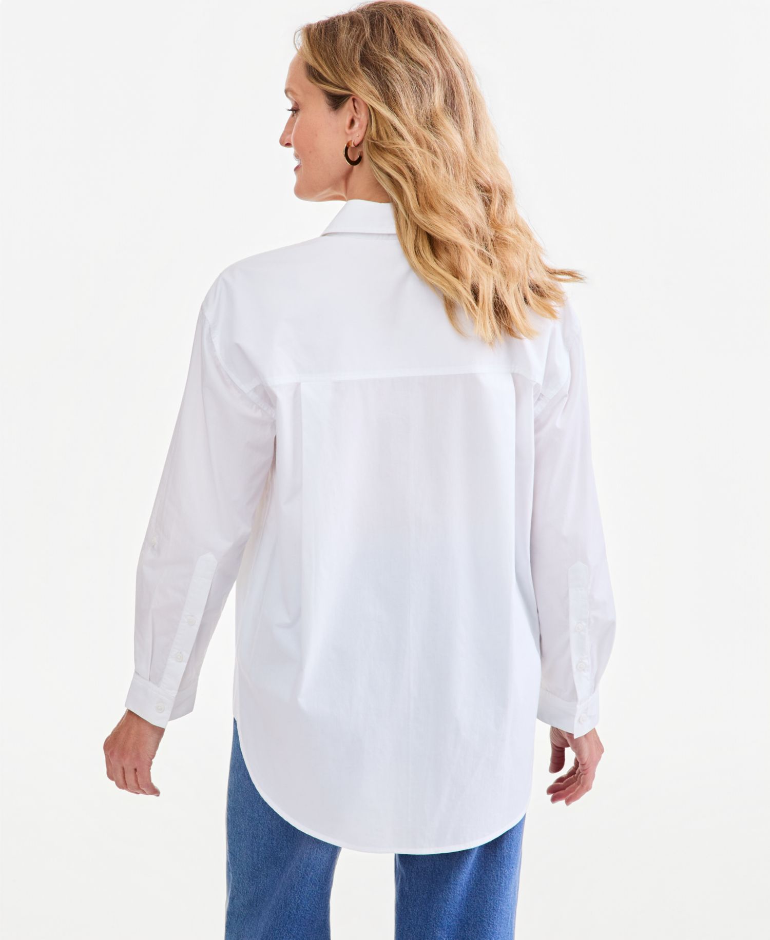 Petite Oversized Roll-Tab Button-Front Shirt